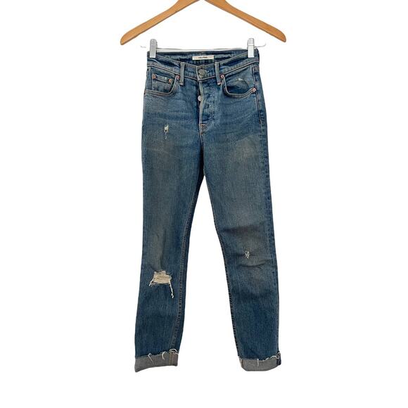 GRLFRND Denim - REVOLVE GRLFRND Womens Karolina Jeans Skinny Raw Hem Roll Up Blue Size 23